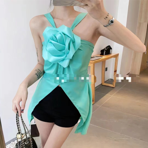 Sweet and Spicy Tops Halter Neck Vest Women's Underwear with Fashionable and Western Fashionable Three-dimensional Flowers