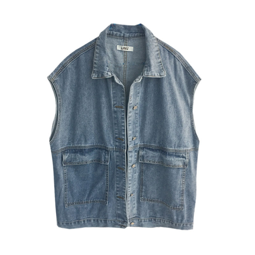 Casual retro denim vest for women Korean style Harajuku style student workwear sleeveless vest jacket