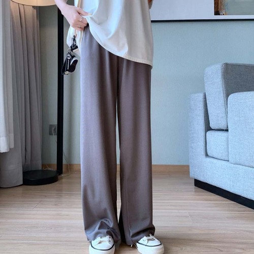 Large size ice silk wide-leg pants for fat mm women plus size women's loose straight-cut floor-length trousers