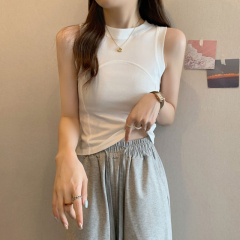 High-quality American hot girl racer vest for women with round neck and sleeveless waistcoat bottoming short top