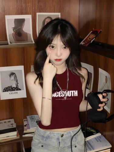 Imitation cotton~small short style slim slim hot girl vest women summer new burgundy outer top T-shirt