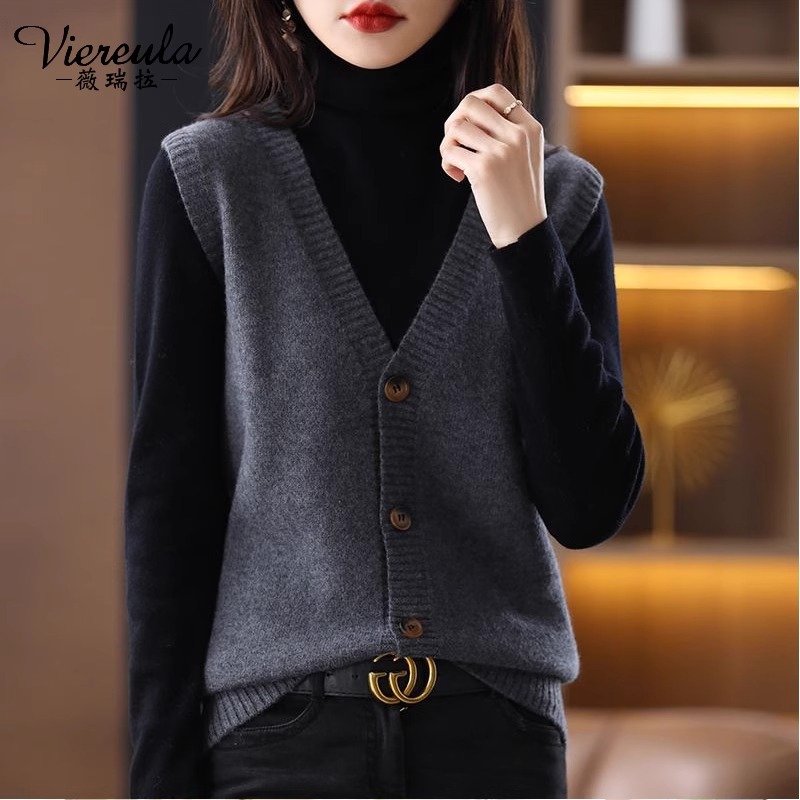 Knitted sweater vest cardigan top early spring autumn 2024 new women's vest vest outer vest