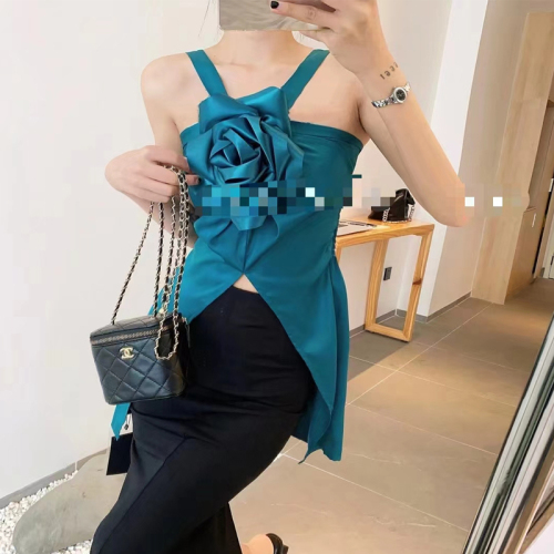 Sweet and Spicy Tops Halter Neck Vest Women's Underwear with Fashionable and Western Fashionable Three-dimensional Flowers