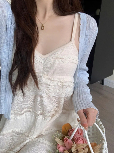 Summer new style gentle style lace splicing slim outer blouse mid-length cake suspender skirt for women