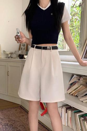 Actual shot ~ 2024 new Korean style five-quarter pants suit shorts casual straight pants for women with belt