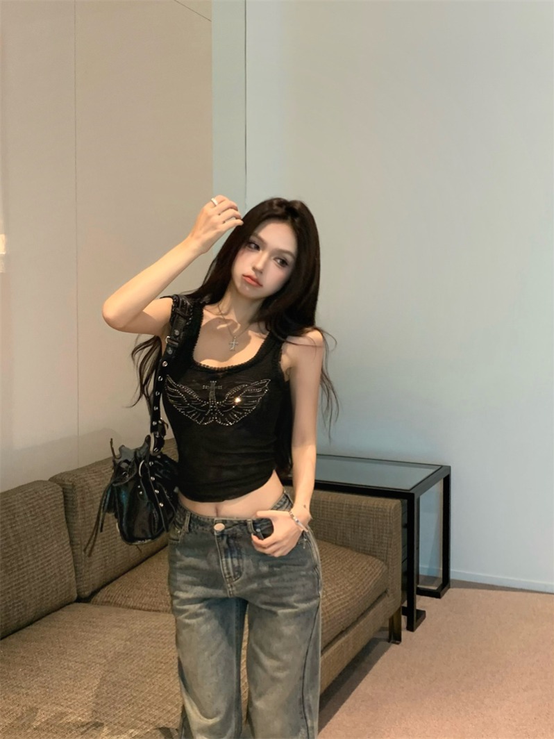 Real shot of pure lust mesh sleeveless vest for women with fungus, multi-color sexy top
