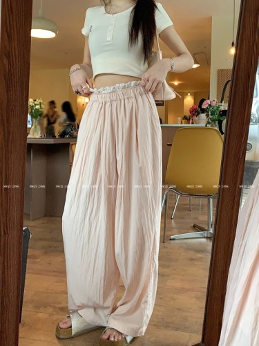 Actual shot~ High-waist ice silk Yamamoto straight wide-leg floor-length pants for women, loose slimming casual polka-dot cool pants