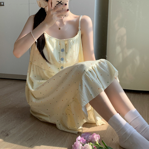 Real shot bark wrinkle summer suspender nightgown summer padded pajamas female sexy thin cartoon home clothes