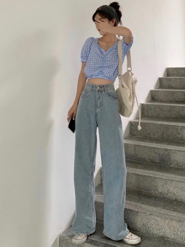 Wide-leg jeans for women, trendy Instagram-style, high-waisted, slimming, draping, loose fit, extra-long for tall individuals, floor-length wide-leg pants