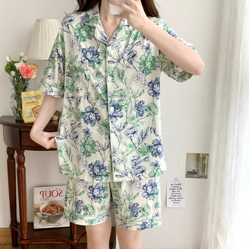 Real shot of imitation cotton new style pajamas with breast pads for women summer short-sleeved shorts thin two-piece set that can be worn outside home clothes