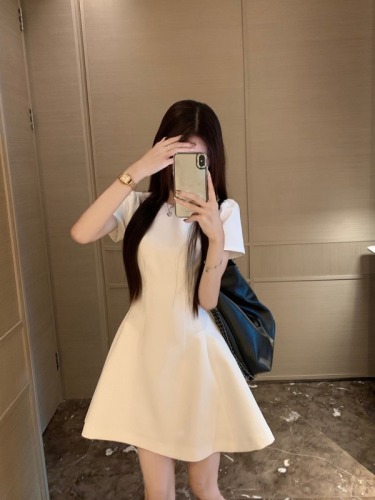 Real shot ~ Birthday dress short-sleeved summer thin material suit skirt temperament slim fashion women's dress