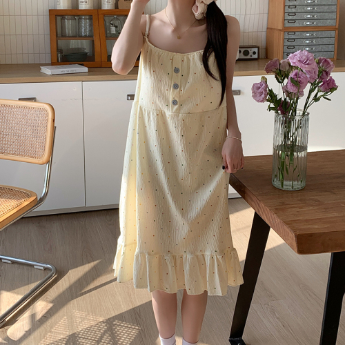 Real shot bark wrinkle summer suspender nightgown summer padded pajamas female sexy thin cartoon home clothes