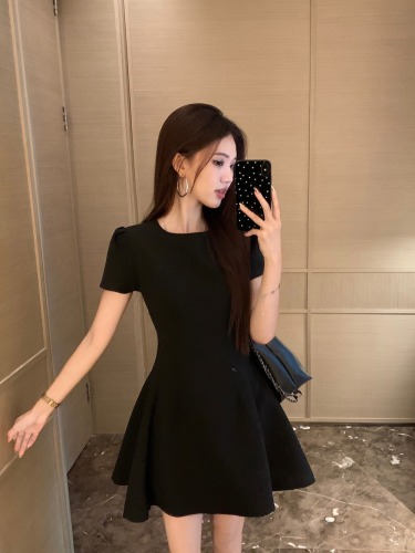 Real shot ~ Birthday dress short-sleeved summer thin material suit skirt temperament slim fashion women's dress