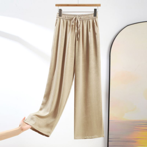 Mulberry silk jacquard double-sided wrinkled gold label solid satin middle-aged high-waist Xiangyun yarn narrow version straight wide-leg pants