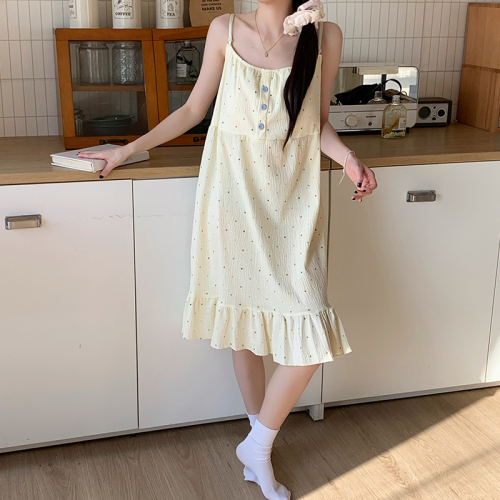 Real shot bark wrinkle summer suspender nightgown summer padded pajamas female sexy thin cartoon home clothes