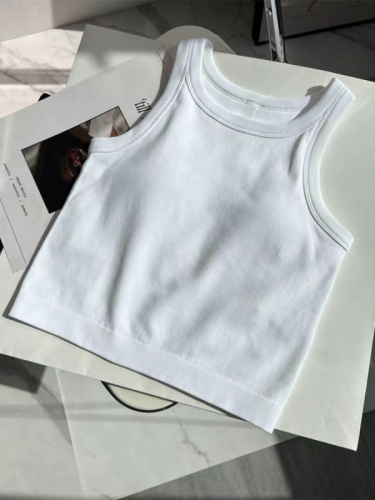 Official picture 40 count pure cotton rib 92 cotton 8 spandex U-neck vest for women with chest pad sleeveless short style