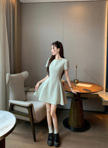 Real shot ~ Birthday dress short-sleeved summer thin material suit skirt temperament slim fashion women's dress