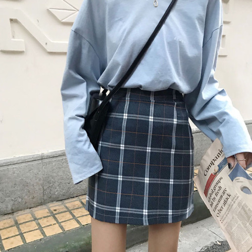 Real shot ~ 2024 Korean style plaid skirt high waist slimming versatile student A-line skirt for women
