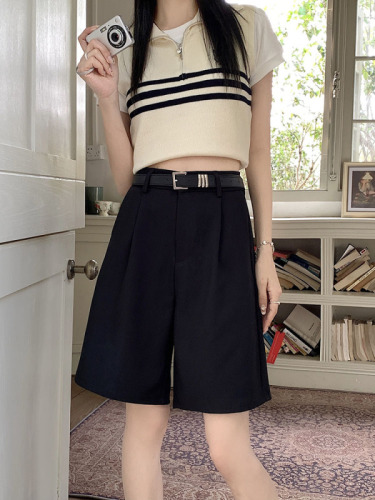 Actual shot ~ 2024 new Korean style five-quarter pants suit shorts casual straight pants for women with belt