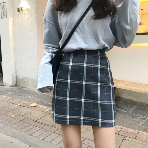 Real shot ~ 2024 Korean style plaid skirt high waist slimming versatile student A-line skirt for women