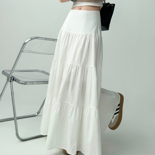 Gentle wind cake white skirt for women 2024 spring and summer new large swing umbrella skirt high waist slimming mid-length skirt