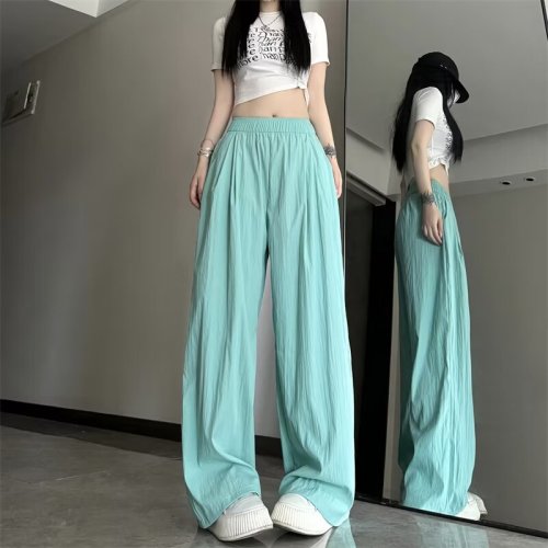 Textured Yamamoto pants for women, summer thin ice silk sunscreen pants, Japanese style lazy casual wide-leg pants, loose cool pants