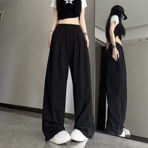 Textured Yamamoto pants for women, summer thin ice silk sunscreen pants, Japanese style lazy casual wide-leg pants, loose cool pants