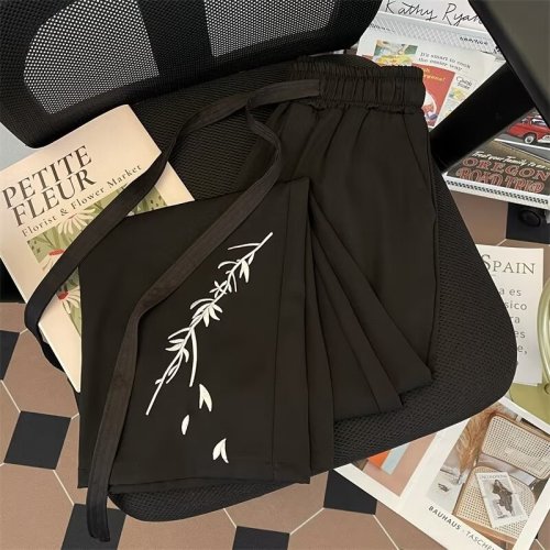 Summer national style versatile loose national style bamboo leaf embroidery trendy straight casual long pants thin style trendy