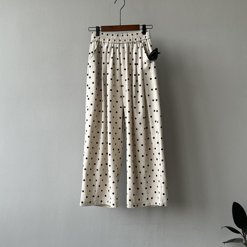 Actual shot ~ Linen polka dot loose wide-leg pants for women 2024 summer new high-waisted straight nine-point casual pants