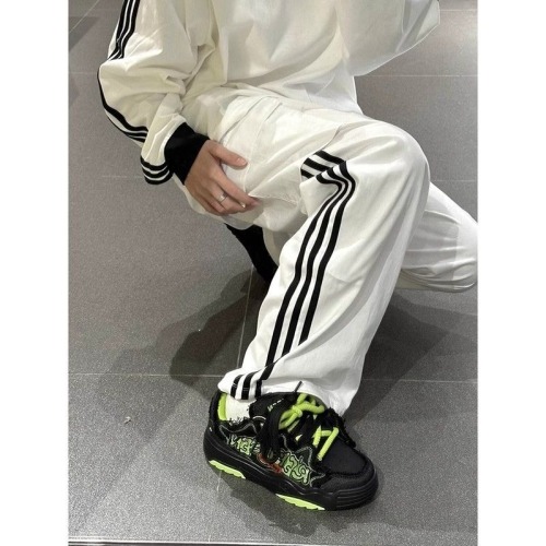 Side color-blocked striped three-stripe track sweatpants American style workwear thin loose casual pants for men and women