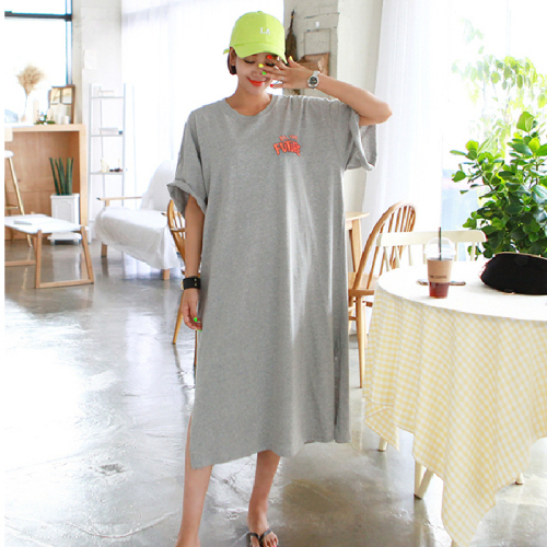 Imitation cotton milk silk summer Korean version Korean size long dress fat mm loose knee-length nightgown specially for foreign trade