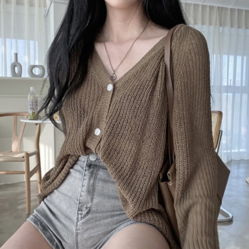 Real shot of plus size Korean ins fat mm casual lazy thin knitted jacket loose and versatile long-sleeved cardigan