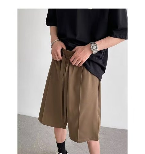 Solid color suit shorts women's summer trendy American streamer casual mid-pants loose thin section trousers