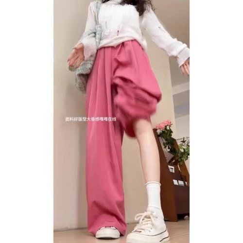 Pink little soft and glutinous hanging loose wide-leg pants for women summer 2024 new casual straight trousers spring and autumn