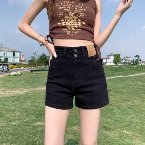 American retro high-waisted denim shorts for women summer 2024 new hot girl slimming wide-legged a-line hot pants