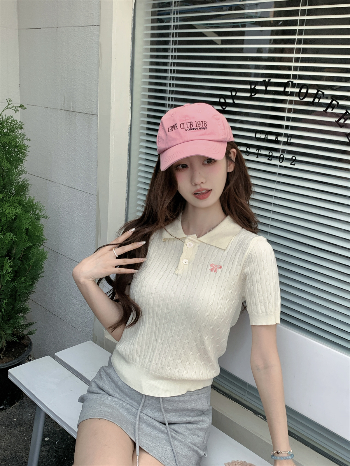 實拍 夏季韓版甜美麻花polo短袖針織衫刺繡減齡蝴蝶結上衣