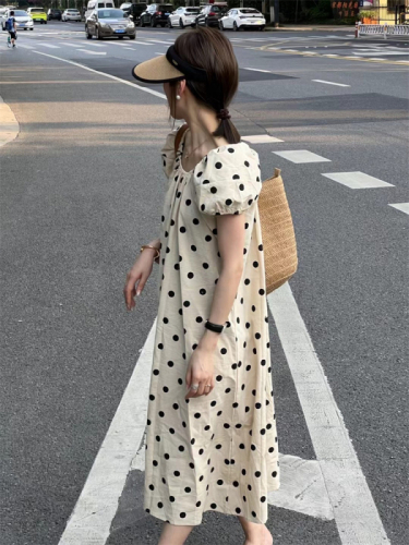 French design sense of age-reducing polka dot casual versatile dress for women sweet and chic slimming long skirt
