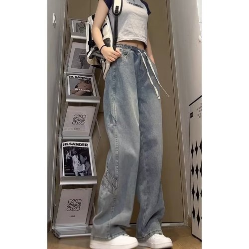 Jeans for men and women, thin summer American fashion brand solid color wide leg loose straight casual pants teenagers long pants