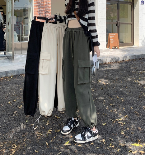 American retro casual overalls for women, early autumn, high-waisted slimming leggings, straight wide-leg pants