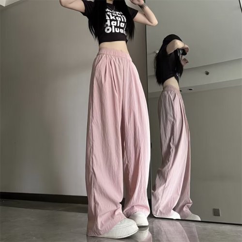 Textured Yamamoto pants for women, summer thin ice silk sunscreen pants, Japanese style lazy casual wide-leg pants, loose cool pants