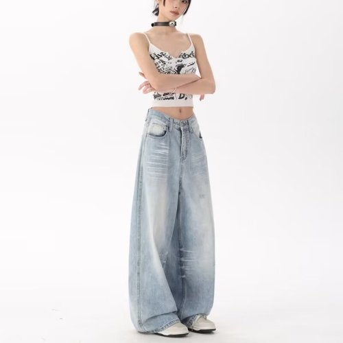 Jeans Spring and Autumn New American Retro Floor-Mapping Pants Loose Straight High Street Fashion Brand Versatile Casual Pants