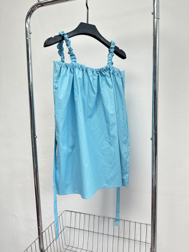 实拍 湖蓝色设计感褶皱吊带背心女夏季新款宽松休闲套头上衣