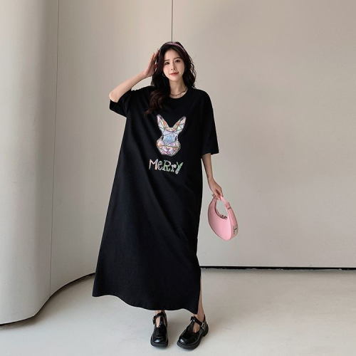 Summer women's Korean style thin cartoon rabbit lazy skirt mid-length loose skirt