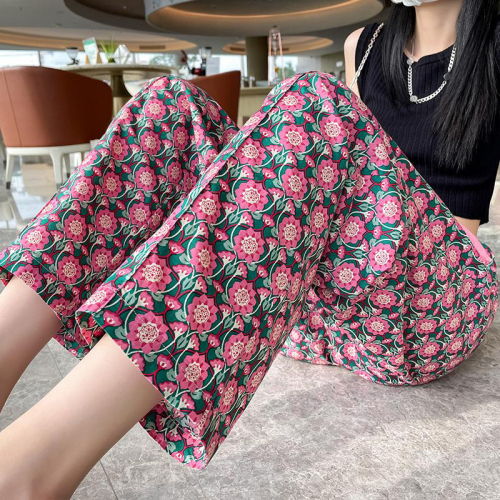2024 High Waisted Wide Leg Pants Women's Summer Thin Nine-Point Loose Slimming Printed Sunscreen and Mosquito Resistant Pants for Little People