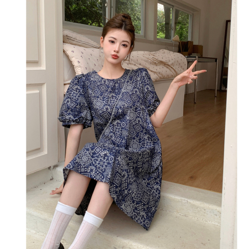 Real shot French floral dress 2024 summer new women's Korean style design niche puff sleeve short skirt