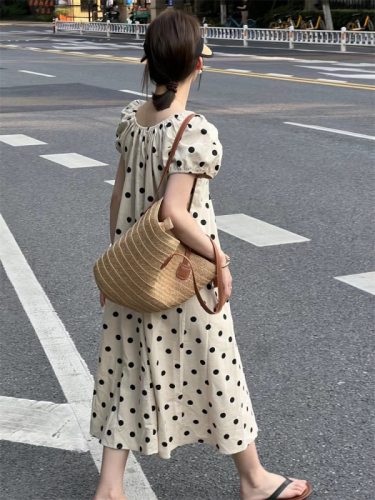 French design sense of age-reducing polka dot casual versatile dress for women sweet and chic slimming long skirt