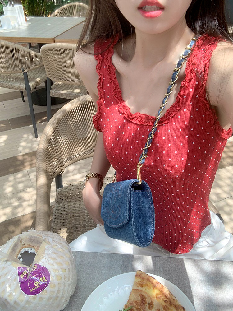 Zeng Xiaoxian lazy tune lace polka dot vest summer pure lust sweet and spicy style outer sleeveless top for women