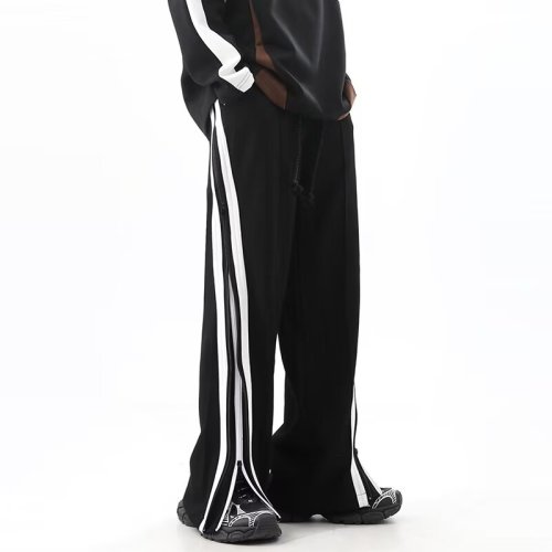 American high street double zipper striped drape wide leg pants women's spring casual sports pants niche design pants