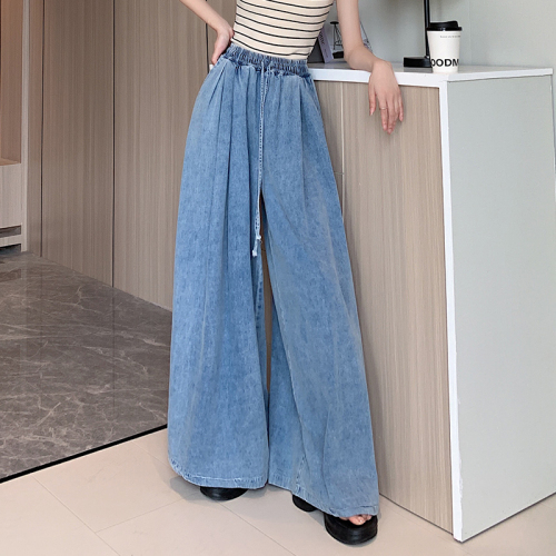 Actual shot of the original loose large size lantern jeans for women 2024 new wide-leg slimming three-quarter skirt pants for women