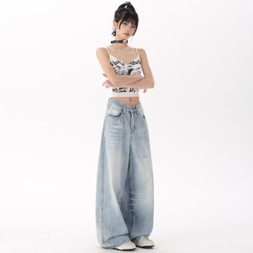 Jeans Spring and Autumn New American Retro Floor-Mapping Pants Loose Straight High Street Fashion Brand Versatile Casual Pants